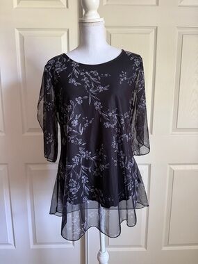 Black Floral Sheer Tunic Top - Women's